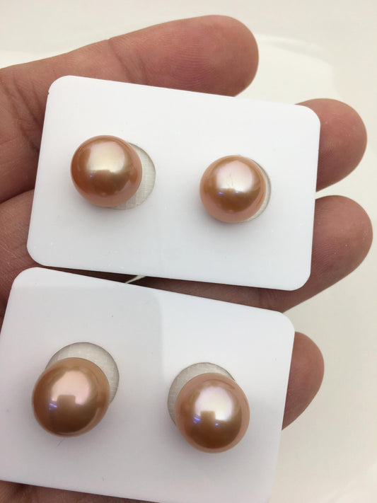 1 pair AAA+ 11-12mm Natural Color Rainbow Round edison freshwater pearl,ED12-3A-1-15