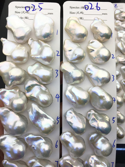 1 pair AAA 15-18x20-27mm White Flame ball Pearl Pairs - large Baroque freshwater pearl pairs,Fire Ball Pearl,FL15-3A-8-32