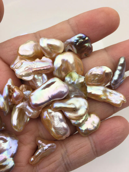 32pcs AAA 9-18mm natural color rainbow keshi freshwater pearls,no hole,ZS-127-T7
