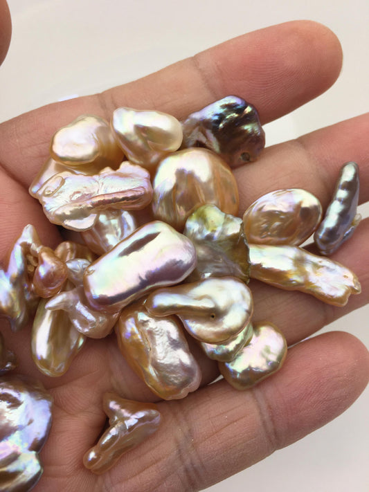 32pcs AAA 9-18mm natural color rainbow keshi freshwater pearls,no hole,ZS-127-T7