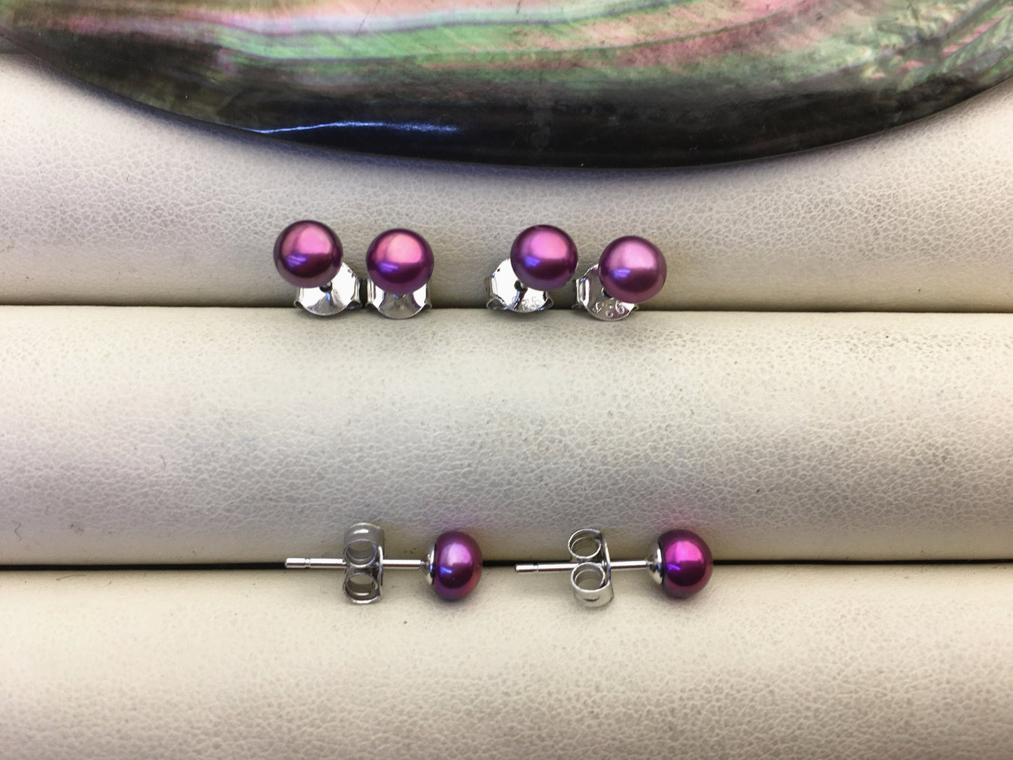 AAA 4-5mm Purple Rainbow Pearl Stud Earrings, pearl earrings,S925 Sterling Silver,Wedding,classic pearl studs,SE1-013