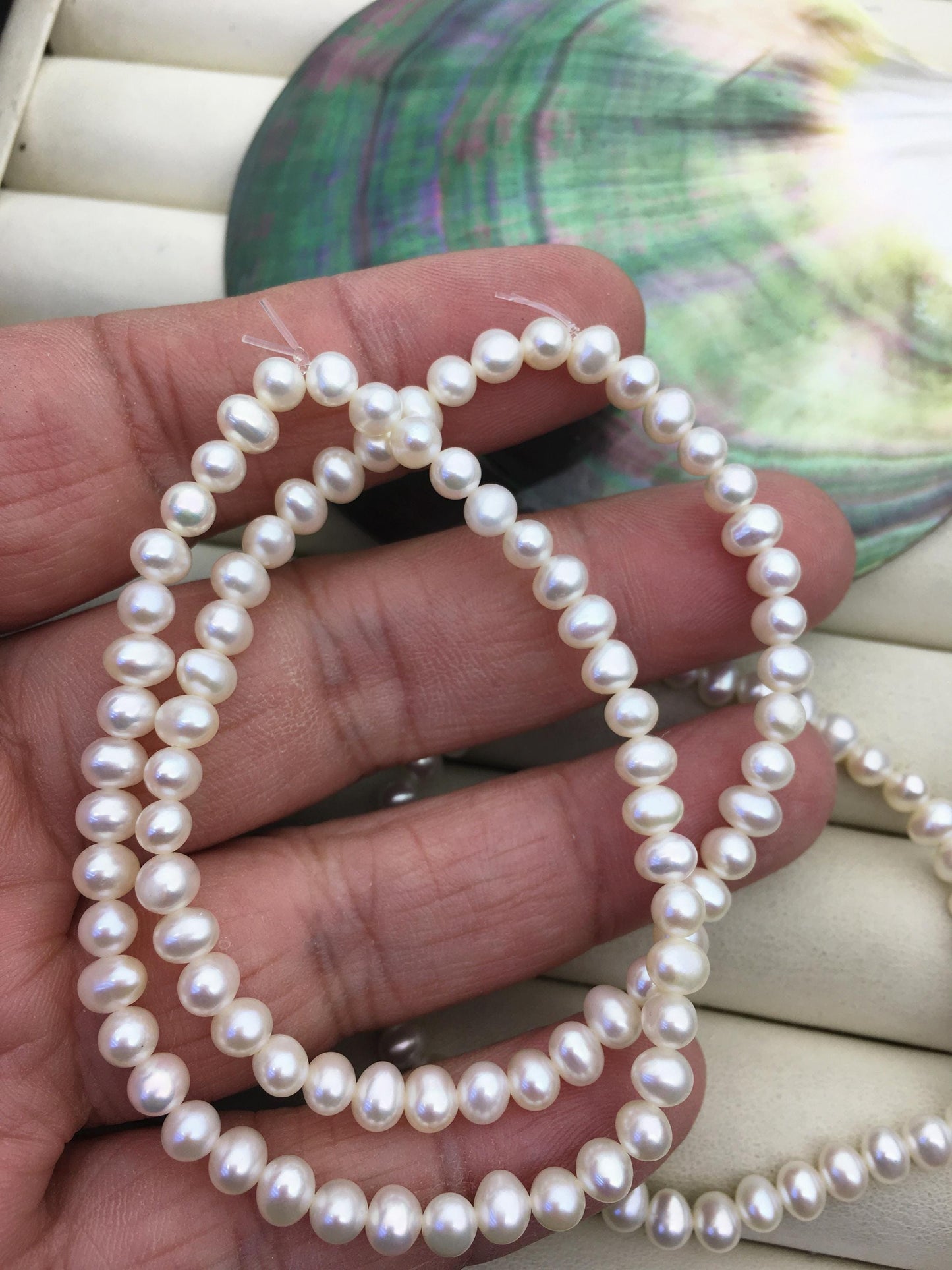 1pc AAA 7'' 4-5mm white potato Freshwater pearl Elastic string Bracelet,B8-009