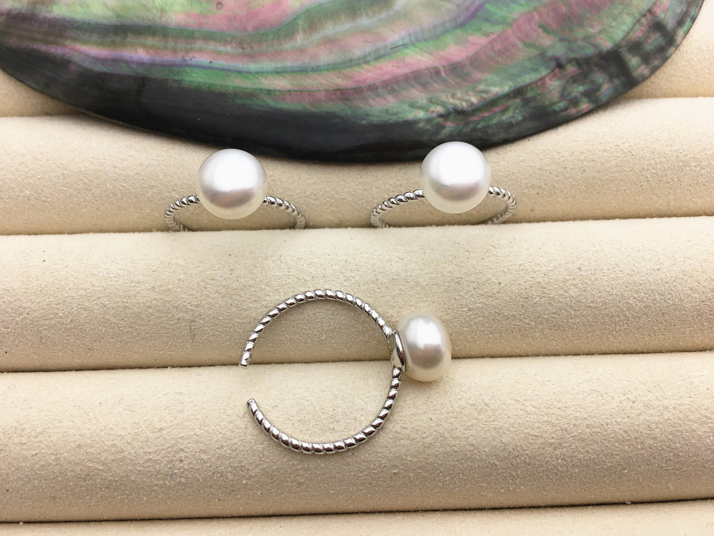 AAA single white button round Pearl Twist Sterling silver ring,wedding rings for women,sterling silver 925 open ring jewellery,R1-059