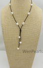Nugget pearl leather Drop part necklace,Pearl and Leather Lariat Necklace,Leather Pearl necklace,Leather baroque pearl necklace,Le4-031