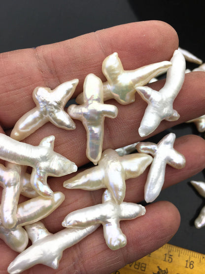 10pcs AAA 15-20mm Freshwater Pearl Loose Pearl Bead White Cross Pearl Loose Bead,no hole,ZS-100-3