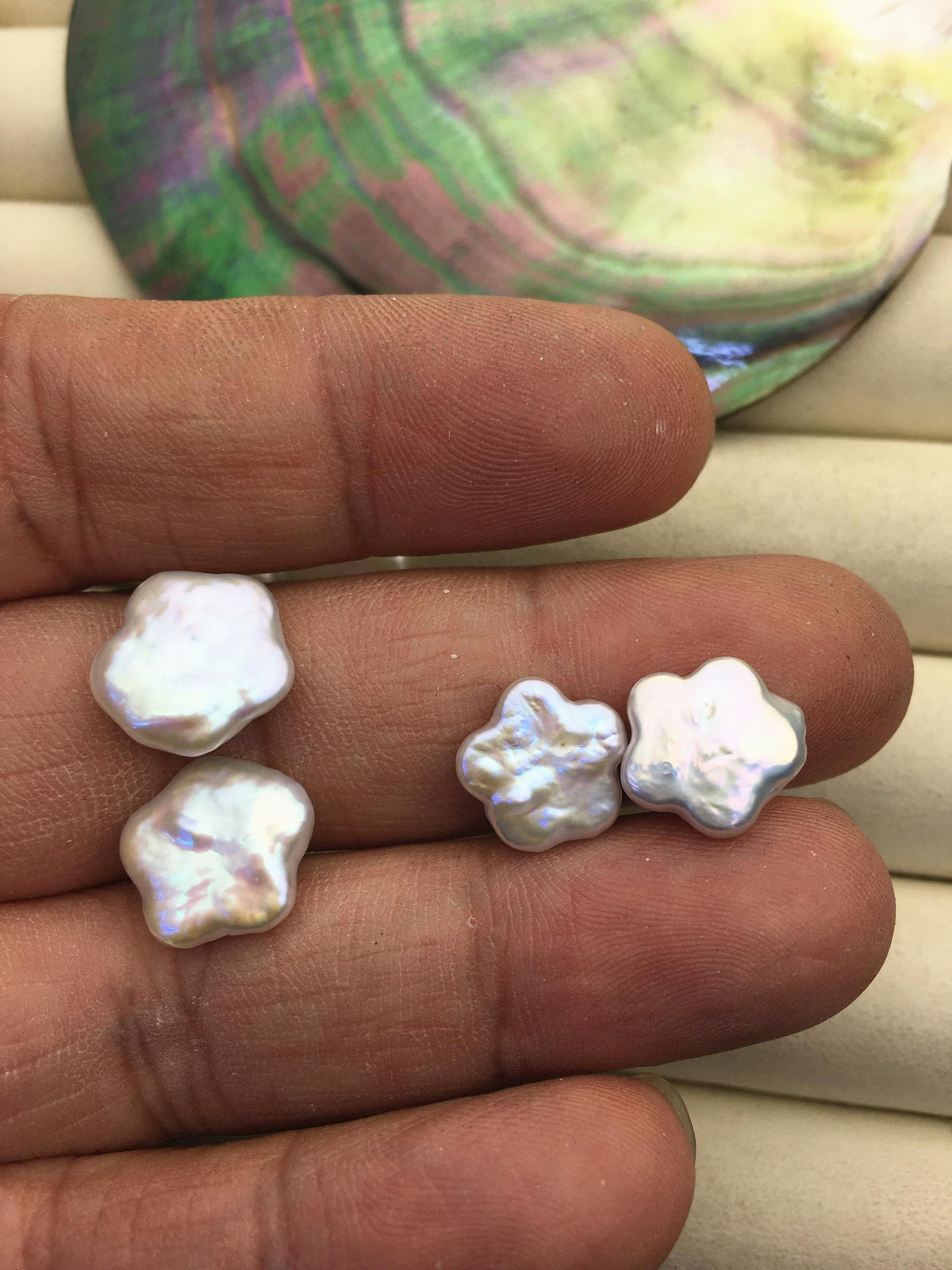2 pairs AAA+ 11-13mm White Plum blossom Shape Freshwater Pearl White loose Beads Piar,wholesale,ZS-103-37-2