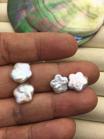 2 pairs AAA+ 11-13mm White Plum blossom Shape Freshwater Pearl White loose Beads Piar,wholesale,ZS-103-37-2