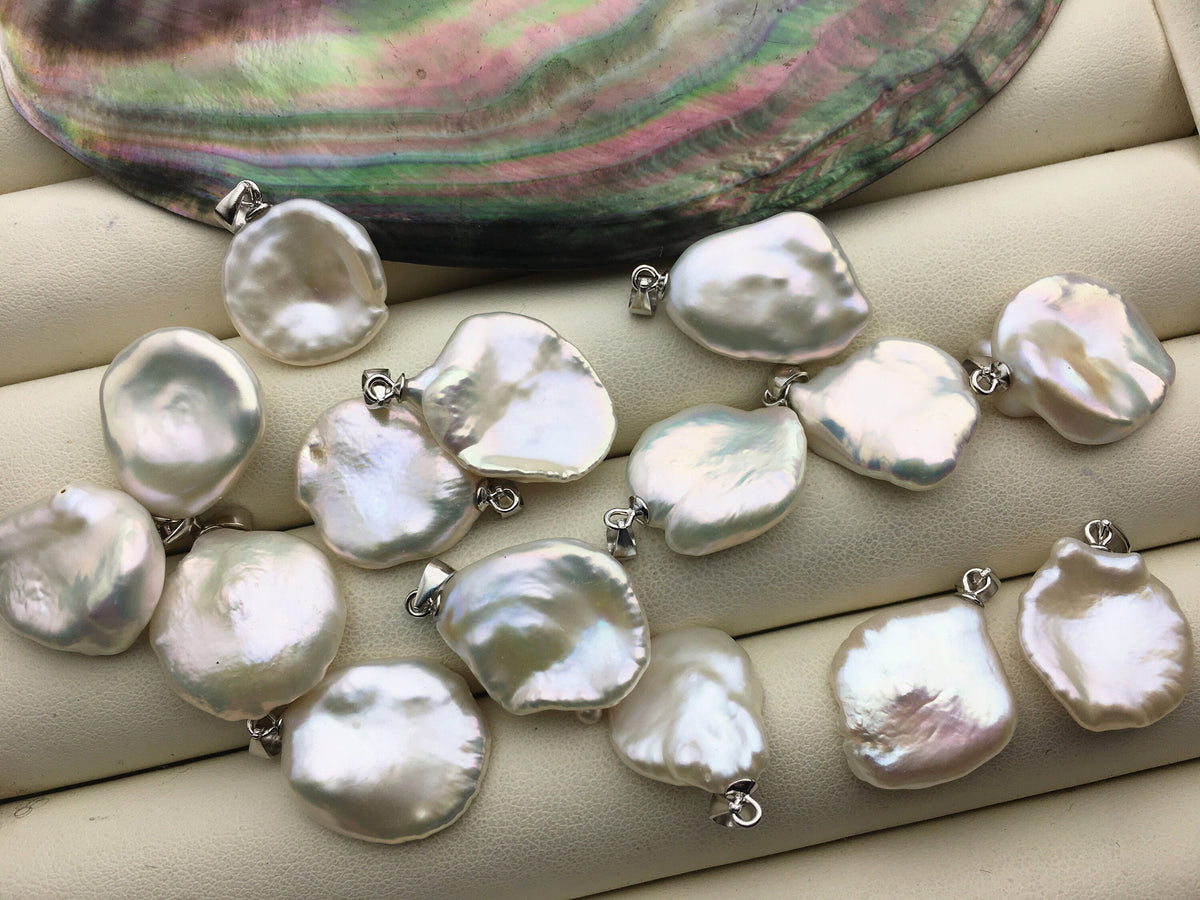 1pc AAA 15-18mm White Keshi freshwater pearl pendant,sterling silver,NC1-023