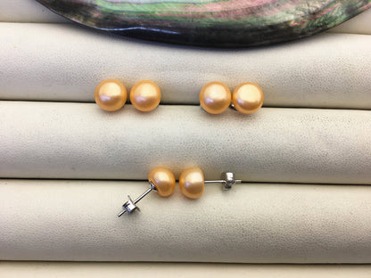 AAA 8-8.5mm orange pearl stud earrings,Sterling Silver,SE1-071