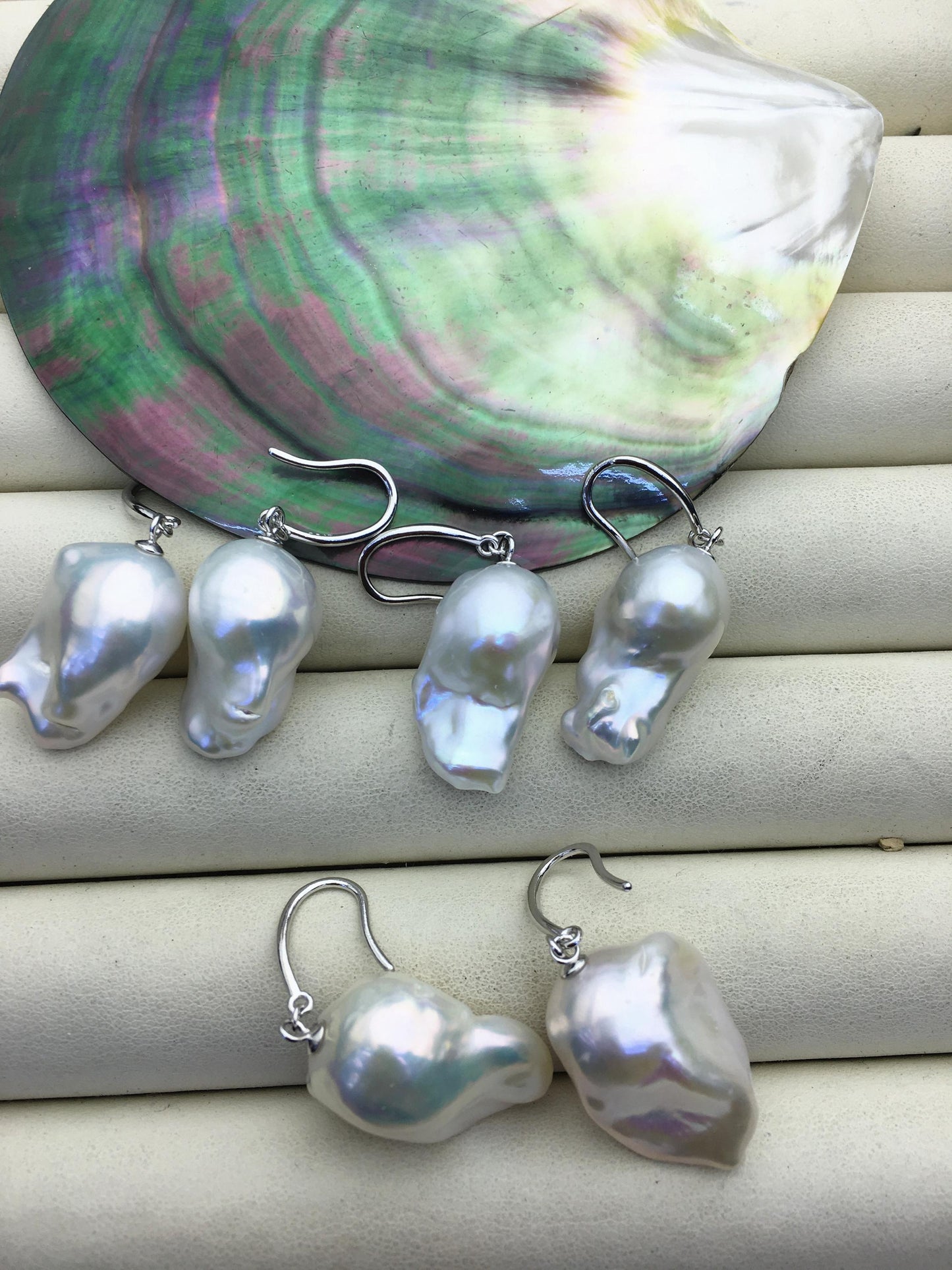 AAA 13-18mm white flame ball pearl dangle earrings,sterling silver,earring with white baroque Natural Pearl,SE3-031-18