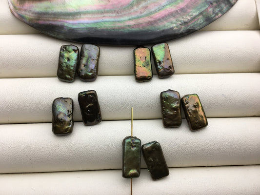 3 pairs AA 8-9x14-16mm Green Rectangle Freshwater Pearl White loose Beads Piar,wholesale,ZS-103-37-21