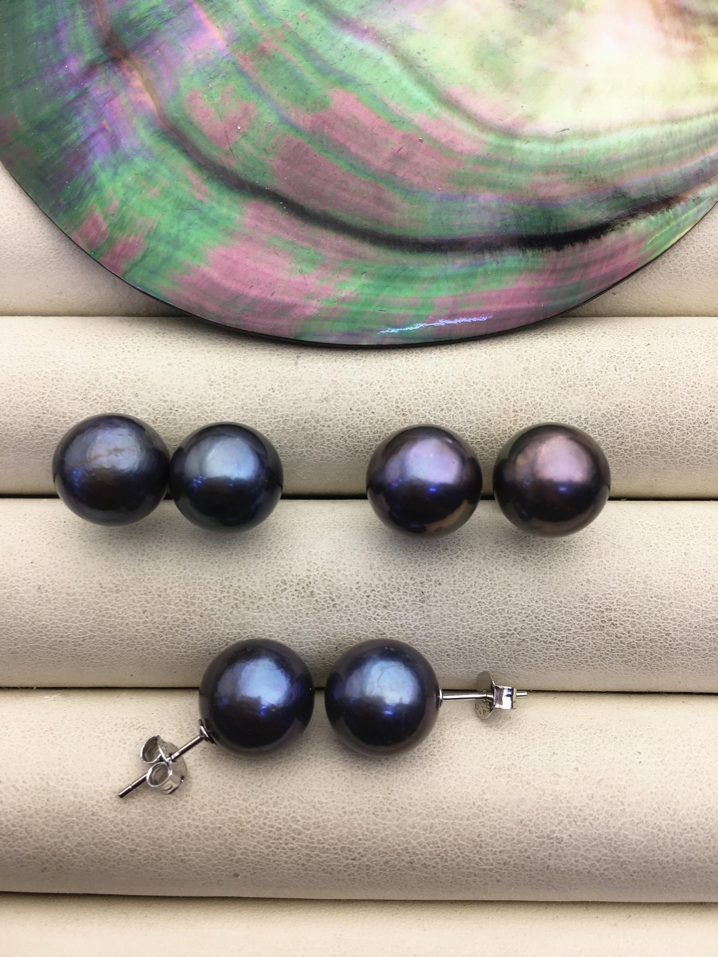1 pair AA+ 11-12mm black round edison pearl stud earrings,S925 Sterling Sliver stud earrings,wedding pearl earrings,SE3-T9-7