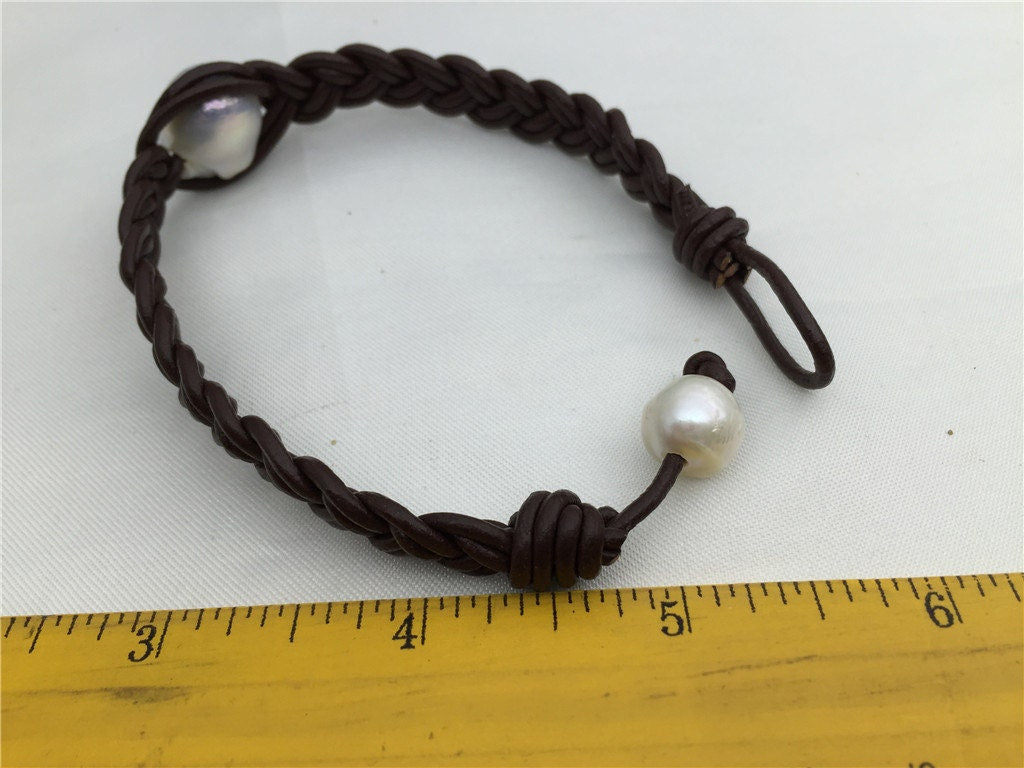 twisted leather baroque pearl bracelet, knotted freshwater pearl bracelet,12mm big pearl bracelet,Leather Pearls Bracelet,Le7-056