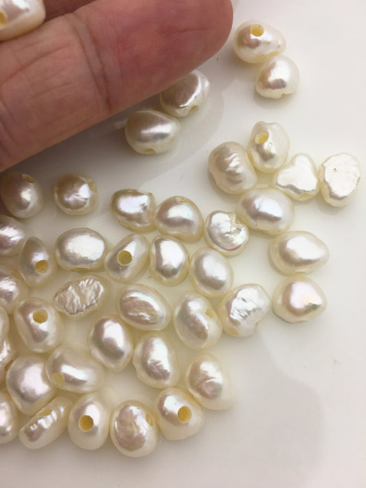 30pcs AA 7.4-8.3mm white nugget freshwater pearls,2.2mm large hole,irregular pearl,Cultured Pearl Beads,Loose Pearls Bulk Supplies,LM8-2A-9