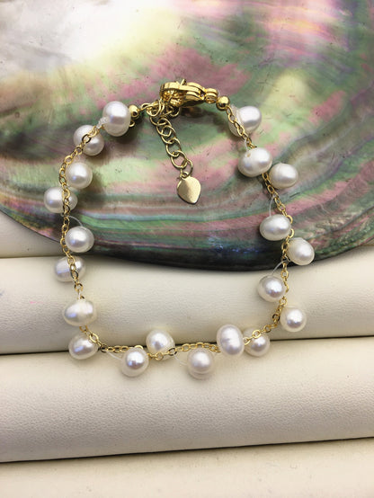 6.5+2'' white AA+ 4-5mm small potato pearl handmade bracelet, B8-055-10