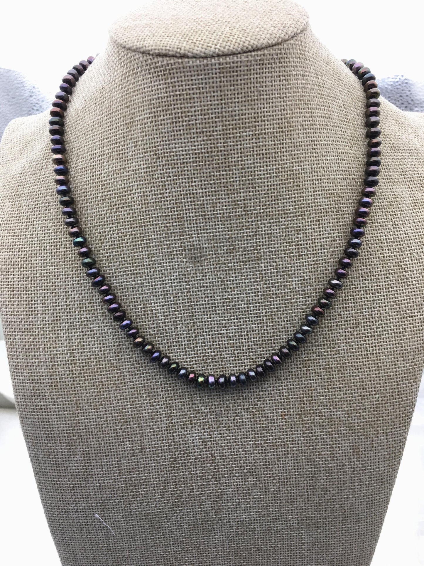 20'' 6-6.5mm deep blue rainbow button round freshwater Pearl necklace,NPN1-064