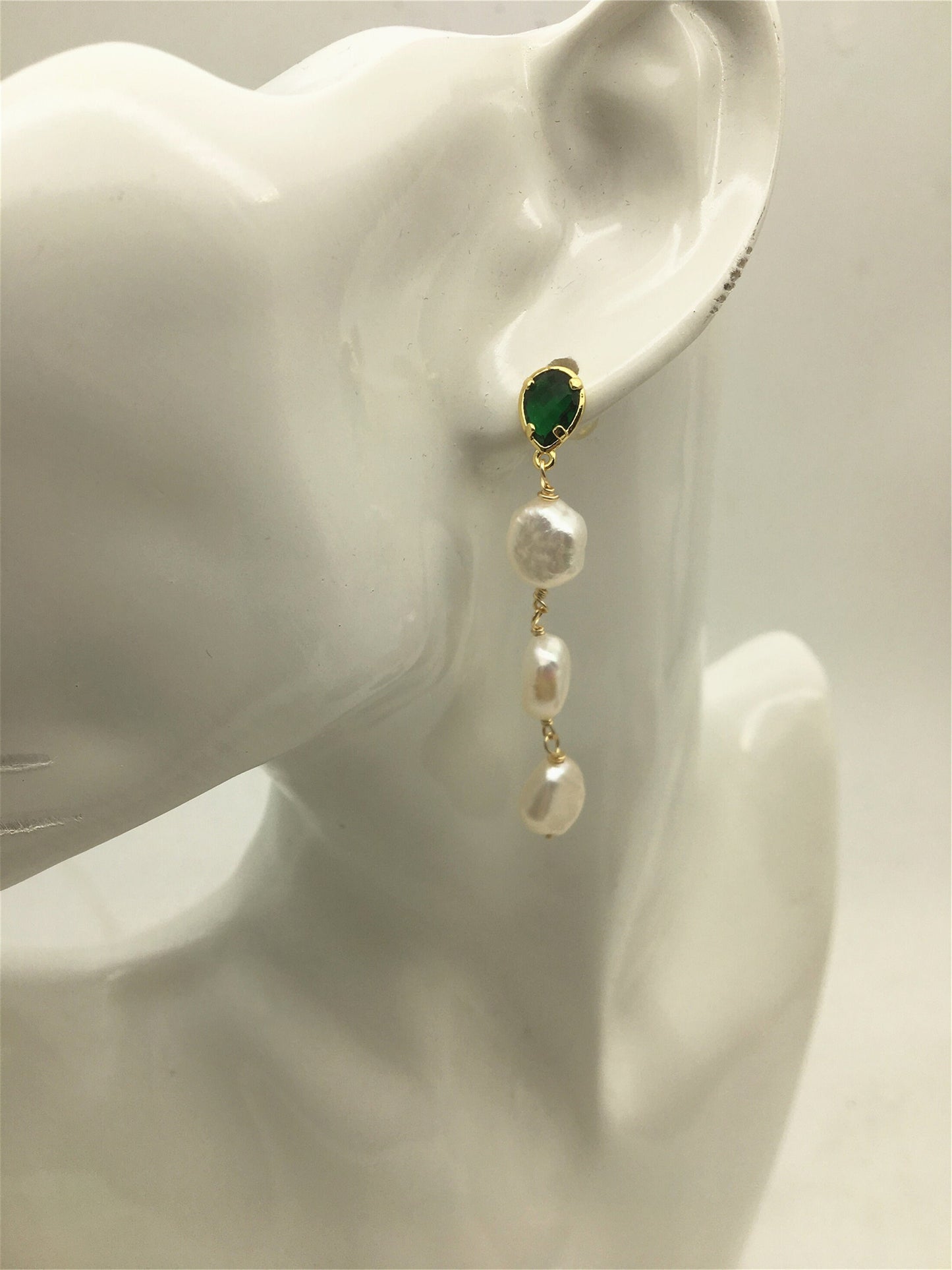 Handmade white nugget pearl stud earrings,earring with white baroque Natural Pearl,SE3-120-2