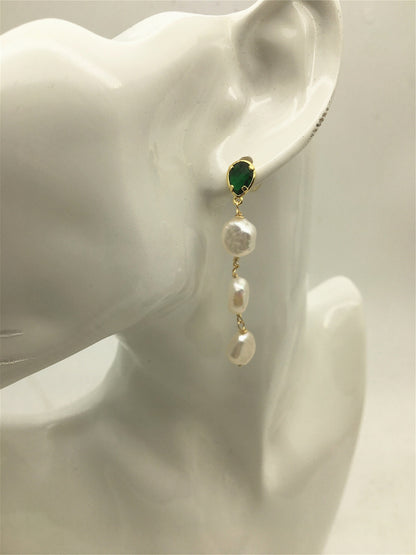 Handmade white nugget pearl stud earrings,earring with white baroque Natural Pearl,SE3-120-2