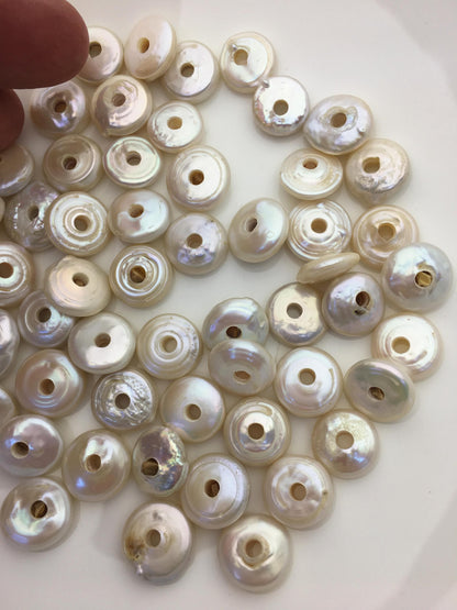 20pcs AA 12-14mm white coin freshwater pearls,3mm large hole,COIN12-T11