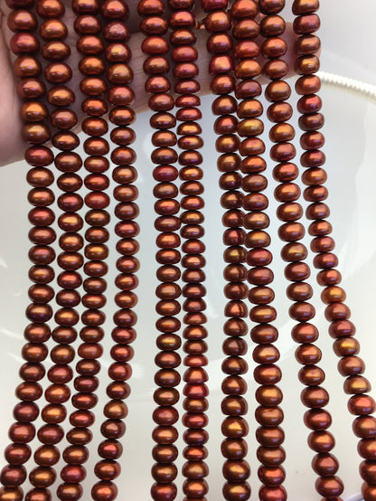 AAA 6.5-7mm brown button round freshwater pearls,full strand,loose button pearl,6mm Rondelle pearl Beads,SM6-T2