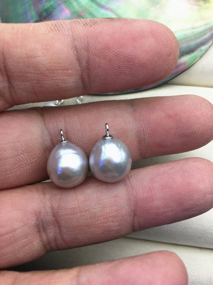 2 pairs AAA 11-12mm gray baroque drop edison freshwater pearl Pair,ED11-3A-2-44