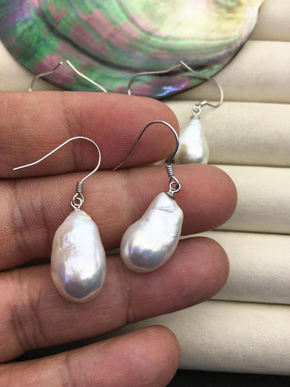 1 pair AAA 11-12mm white drop edison pearl dangle earrings,S925 Sterling Sliver earrings,wedding pearl earrings,SE3-T9-20
