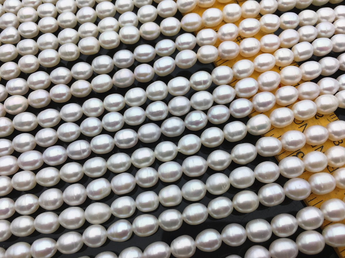 AA+ 5.7-6.3mm*7-7.6mm white oval rice freshwater pearls,diy pearl beads,gift for her,Christmas,LR6-2A-2