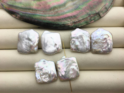 1 pair AA+ 18-20x22-25mm little Tail Big White Rectangle Freshwater Pearl White loose Beads Piar,0.9mm through hole,ZS-103-37-63