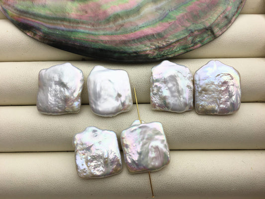 1 pair AA+ 18-20x22-25mm little Tail Big White Rectangle Freshwater Pearl White loose Beads Piar,0.9mm through hole,ZS-103-37-63