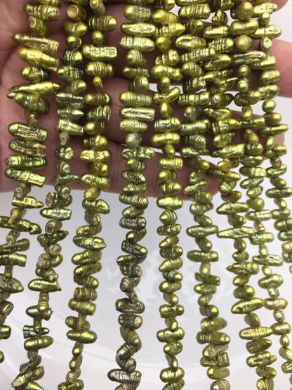 AA 4-5mm green Biwa Pearl Necklace,Genuine Fresh Water Pearl,Wedding Necklace,Mothers Day,ZS-80-10-44