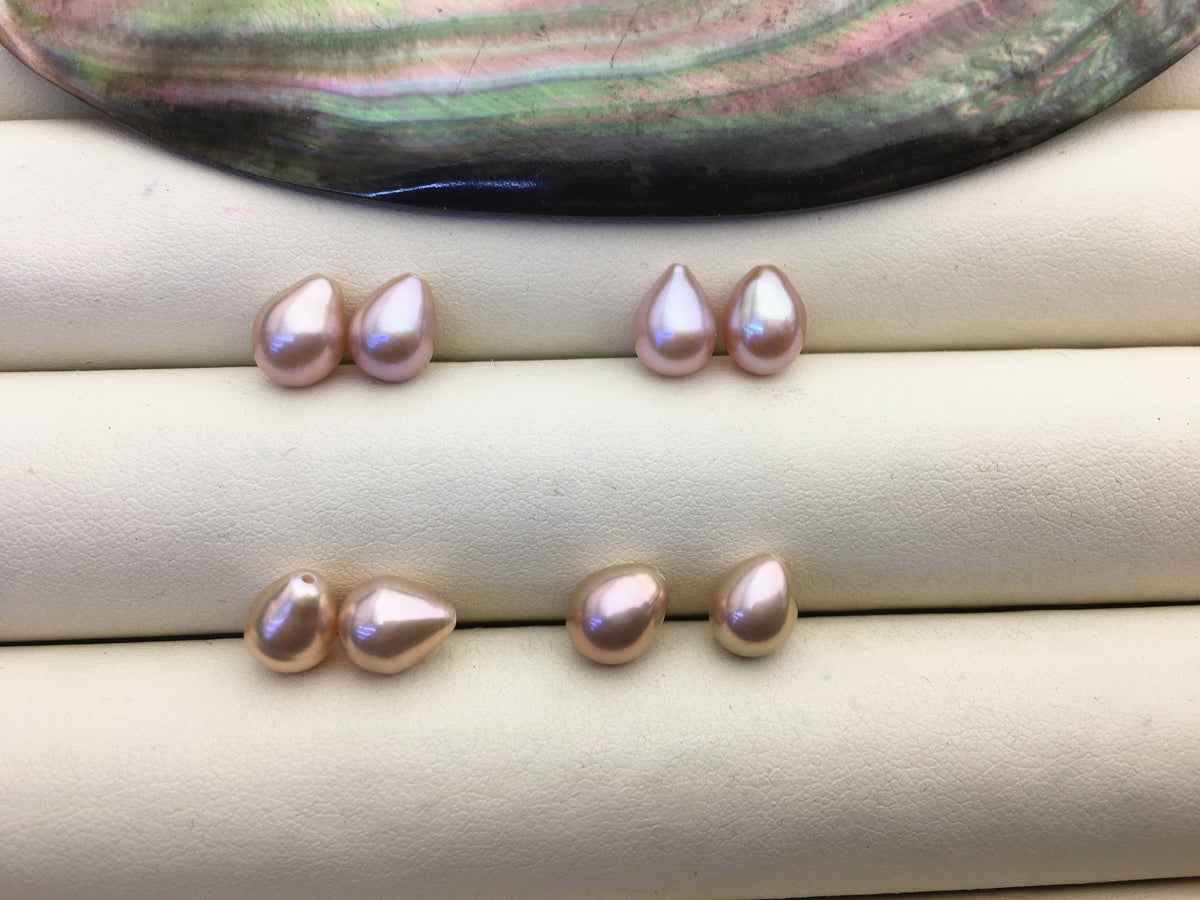 2 pairs AAA 6.5-7.2mm light purple teardrop freshwater pearls pairs,half hole,LR6-3A-11