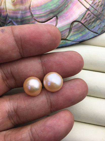 AAA 11.5-12mm big pink peach nugget baroque Pearl Stud Earrings,freshwater pearl earrings,Wedding,classic pearl studs,SE1-069-32