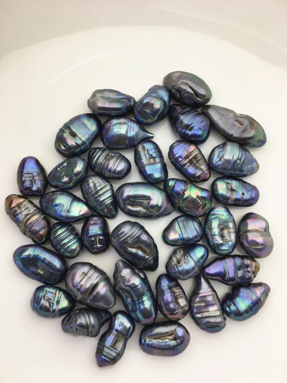 37pcs AA 10-14mm black blue green baroque freshwater pearls, no hole,ZS-T36