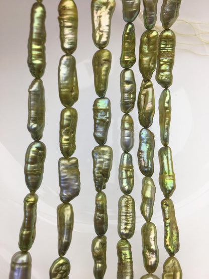 AA+ 7-8mm green Biwa Pearl Necklace,Genuine Fresh Water Pearl,Wedding Necklace,Mothers Day,ZS-80-10-58