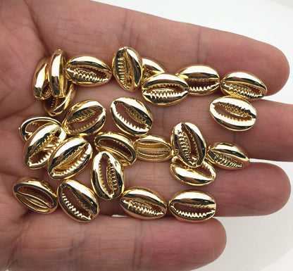 5pcs 10x13.5mm Gold Cowrie Shell Beads,Brass plated 14k gold,ACC-O-002