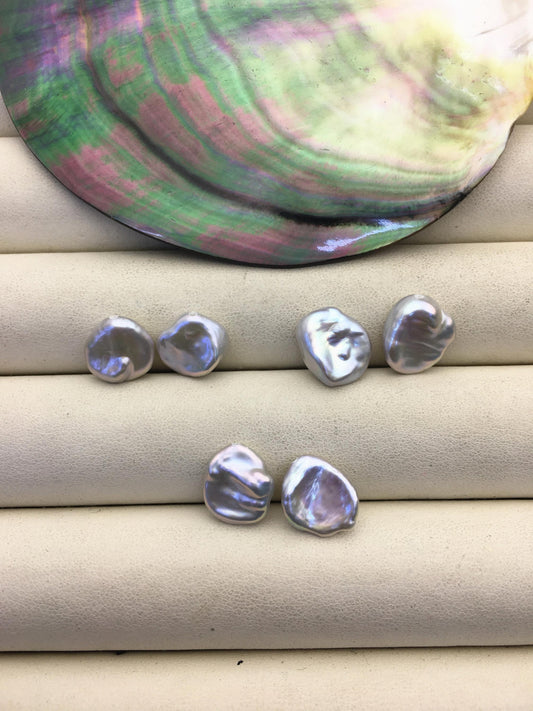 2 pairs AAA 10-11mm Gray keshi pearls Pair,for make stud earrings,baroque pearl,loose pearl beads,ZS-127-62-37
