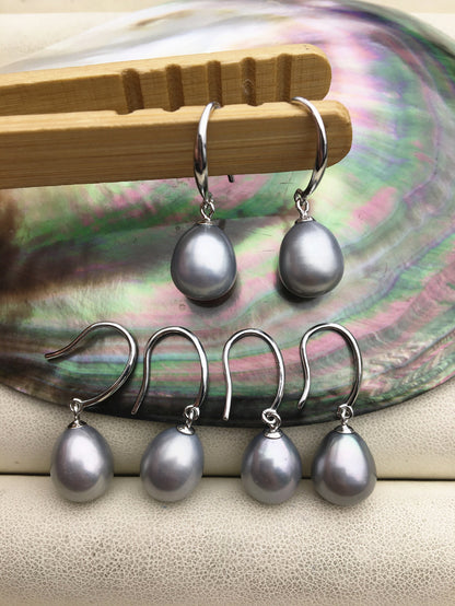 9mm white/gray/yellow/black oval rice pearl dangle earrings,S925 Sterling Sliver pearl earrings,pearl for women,SE3-077