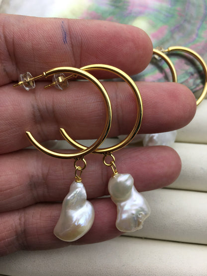AA+ white baroque Freshwater pearl dangle earrings,wedding pearl earrings,SE3-131-26