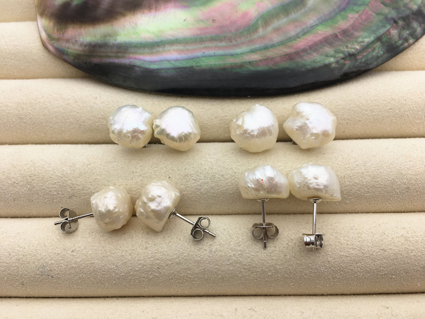Rare!10-11mm White/Gray Natural Rare Rosebud Freshwater Pearl Stud Earrings,thorn pearl,SE3-067
