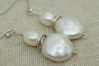 Hand made Fresh Water pearl dangle earrings,Sterling Silver,wedding earring,bridal,birthday,graduation,SE3-184