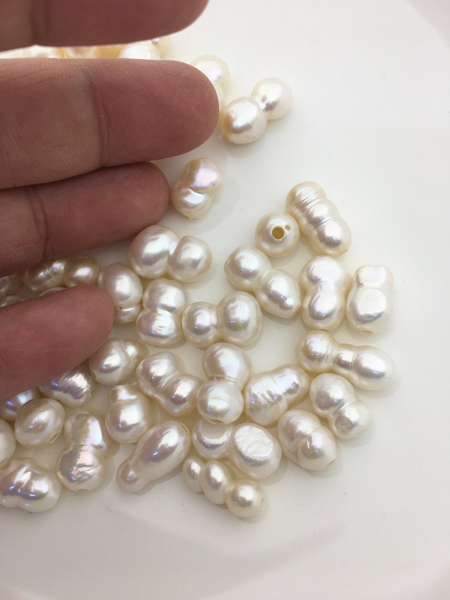 15pcs AA 11-12mm White Gourd baroque pearls, 0.9mm top half hole,DIY,ZS-T1