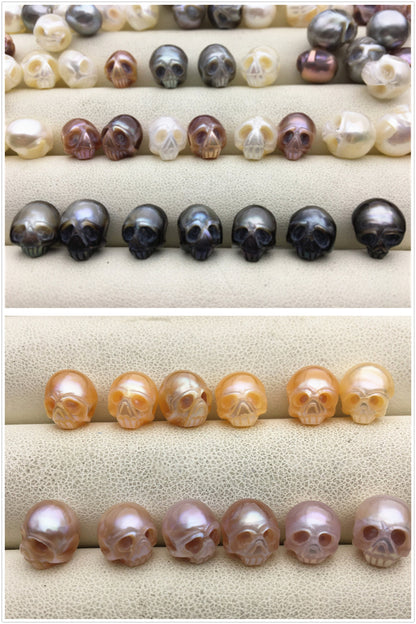 50% OFF 1pc AAA White/Pink/Purple/Gray/Black 7-11mm HandMade Carved Skull Freshwater Pearl Beads For necklace pendant earrings,CAC-006