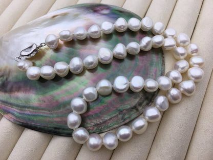 high luster!AAA 18'' 9-10mm White Nugget Pearl necklace,pearl necklace, NPN1-086