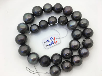 15.5'' A 13-15mm Black Round Shape tahitian pearl,TH12-2A-13-1