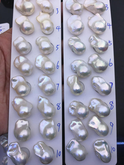 1 pair AAA 13-15x18-22mm White Flameball Pearl Pairs,Baroque Cultured Freshwater Pearl,top half hole,FL15-3A-8-66