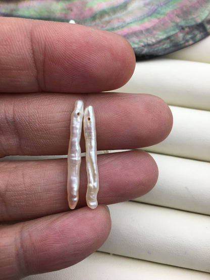 1 pair AA+ 3-5x25-30mm White Toothpick pearls Pair,for make dangle earrings,0.9mm side hole,ZS-127-62-40