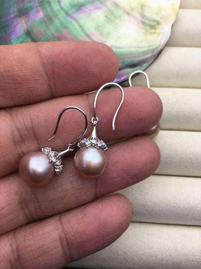 AAA 11-12mm natural purple drop edison pearl dangle earrings,S925 Sterling Sliver earrings,wedding pearl earrings,SE3-T9-72