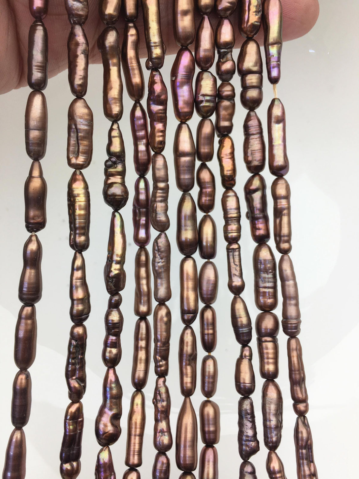 AA+ 5-6mm red brown toothpick Biwa Pearl Necklace,Genuine Fresh Water Pearl,Wedding Necklace,Mothers Day,ZS-80-10-36