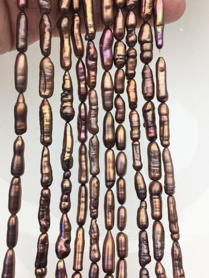 AA+ 5-6mm red brown toothpick Biwa Pearl Necklace,Genuine Fresh Water Pearl,Wedding Necklace,Mothers Day,ZS-80-10-36