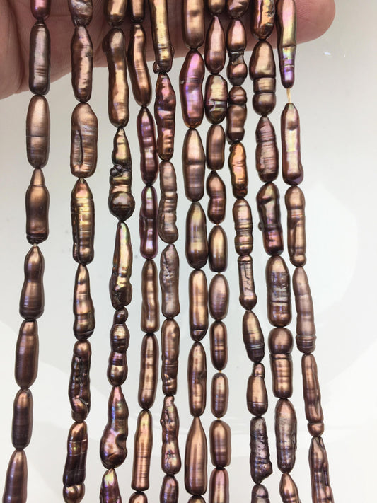 AA+ 5-6mm red brown toothpick Biwa Pearl Necklace,Genuine Fresh Water Pearl,Wedding Necklace,Mothers Day,ZS-80-10-36